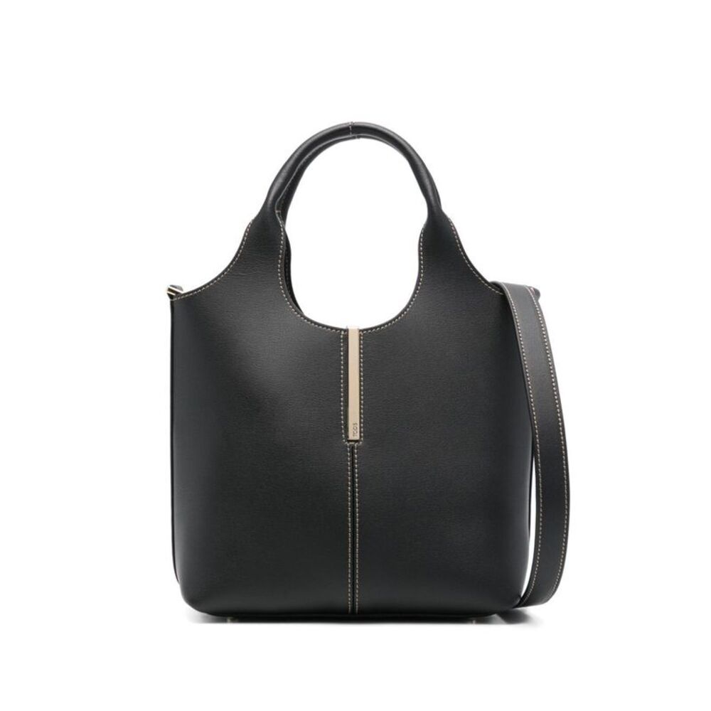 Leather Mini Tote Bag With Branded Metal Bar Accessory Women